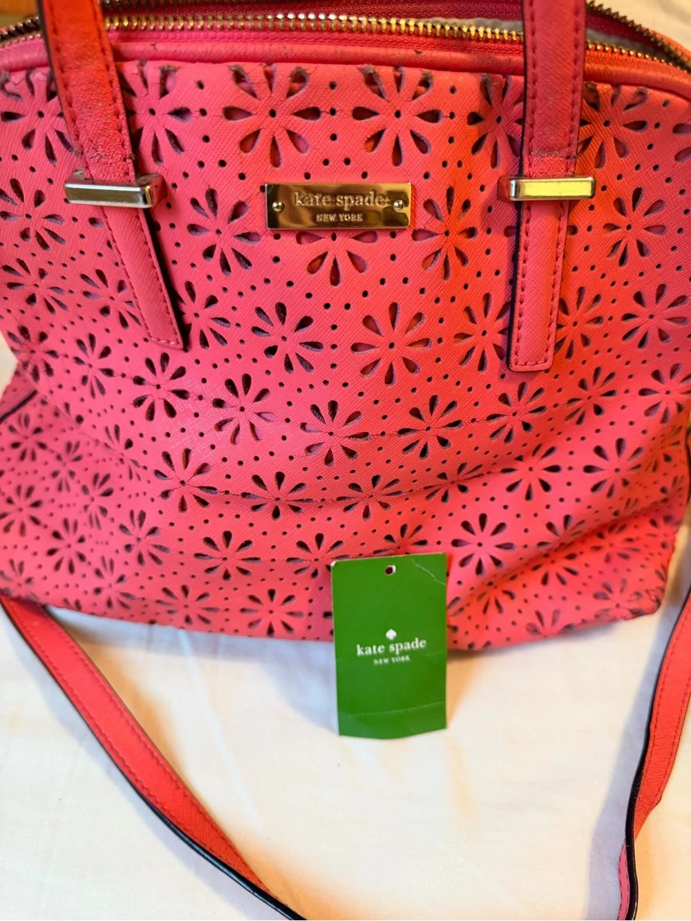 Vintage kate spade Coral Pink Laser-Cut Floral Shoulder Bag